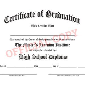 A certificate of graduation for an high school diploma.