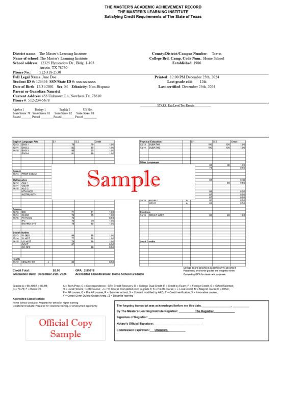 A sample of the official copy receipt for a business.